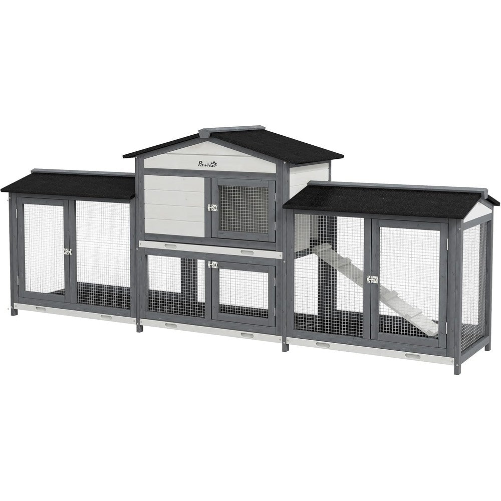 PawHut wooden rabbit hutch front view