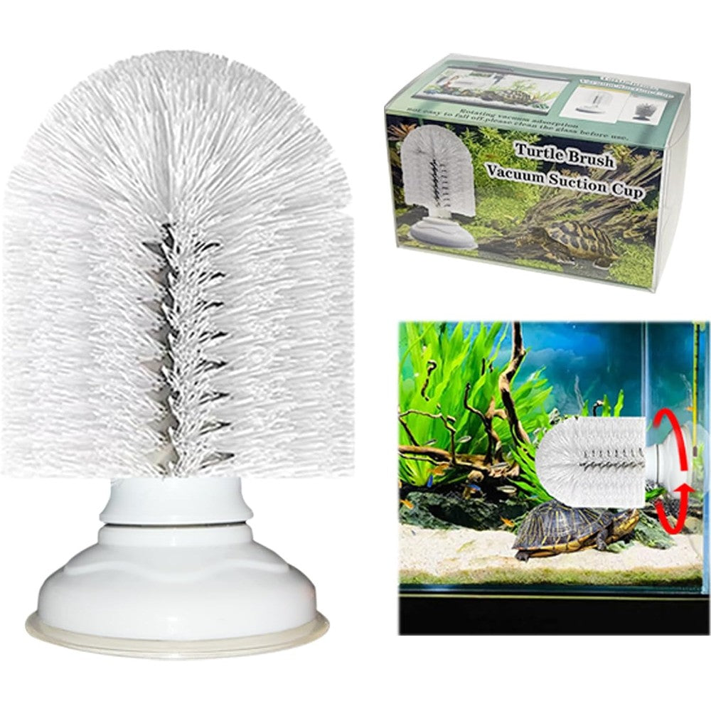 Neacus Turtle Brush With Upgraded Screw Suction Cup For Tank Glass Shell Cleaning And Scratching Accessory For Aquatic Turtles White Bristles