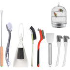 TOAINRSI Bird Cage Cleaning Brush Tool Set Eight Piece Small Pet Habitat Cleaner Kit With Stainless Steel Scraper And Wire Brushes