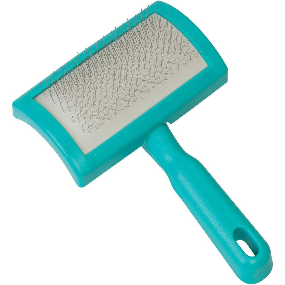 Weaver Livestock self cleaning slicker brush teal front view grooming tool
