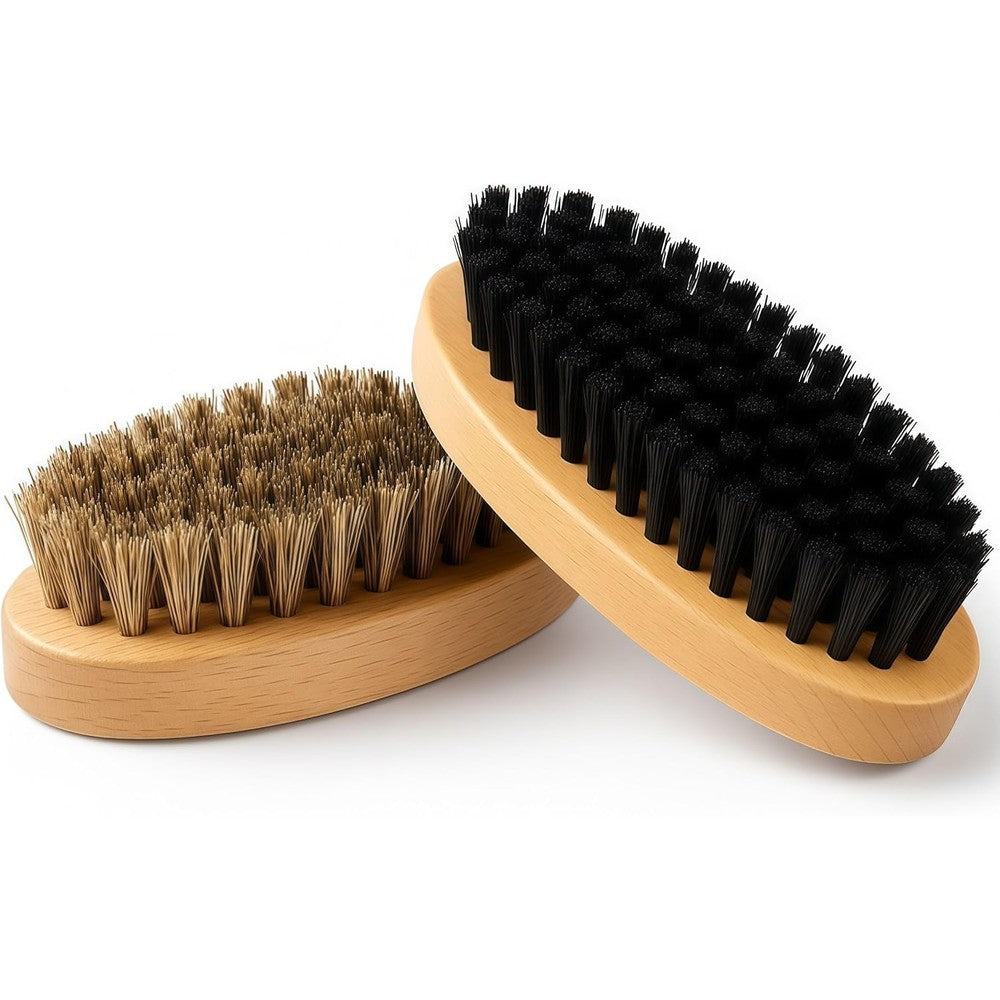 FAQQI Goat Brushes for Grooming Two Pack Wooden Livestock Brush Set with Soft Boar Bristle and Firm Nylon Body Brushes for Shedding and Face Care