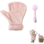 NZELSW Hamster Bite Proof Glove And Grooming Brush Set Adjustable Coral Fleece Pet Handling Gloves And Soft Cleansing Massage Combs Pink