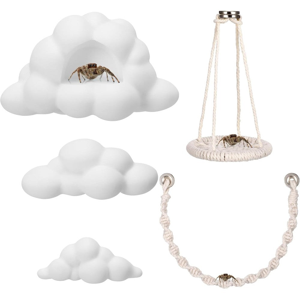 Jumping Spider Enclosure Accessories Kit 5 PCS - Include Cloud Platforms with Magnetic Mounting for Climbing, Feeding and Decorating, Natural Jumping Spider Rope Bridge Swings for Medium Spider Tanks
