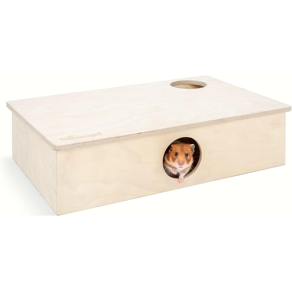 Niteangel multi-chamber hamster house maze front view showing wooden construction