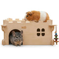 Castle Chinchilla House, Small Animal Hideout for Chinchilla, Guinea Pig, Hedgehog, or Rat, Ventilated Wooden Guinea Pig Hut Habitat with Multiple Doors (Large)