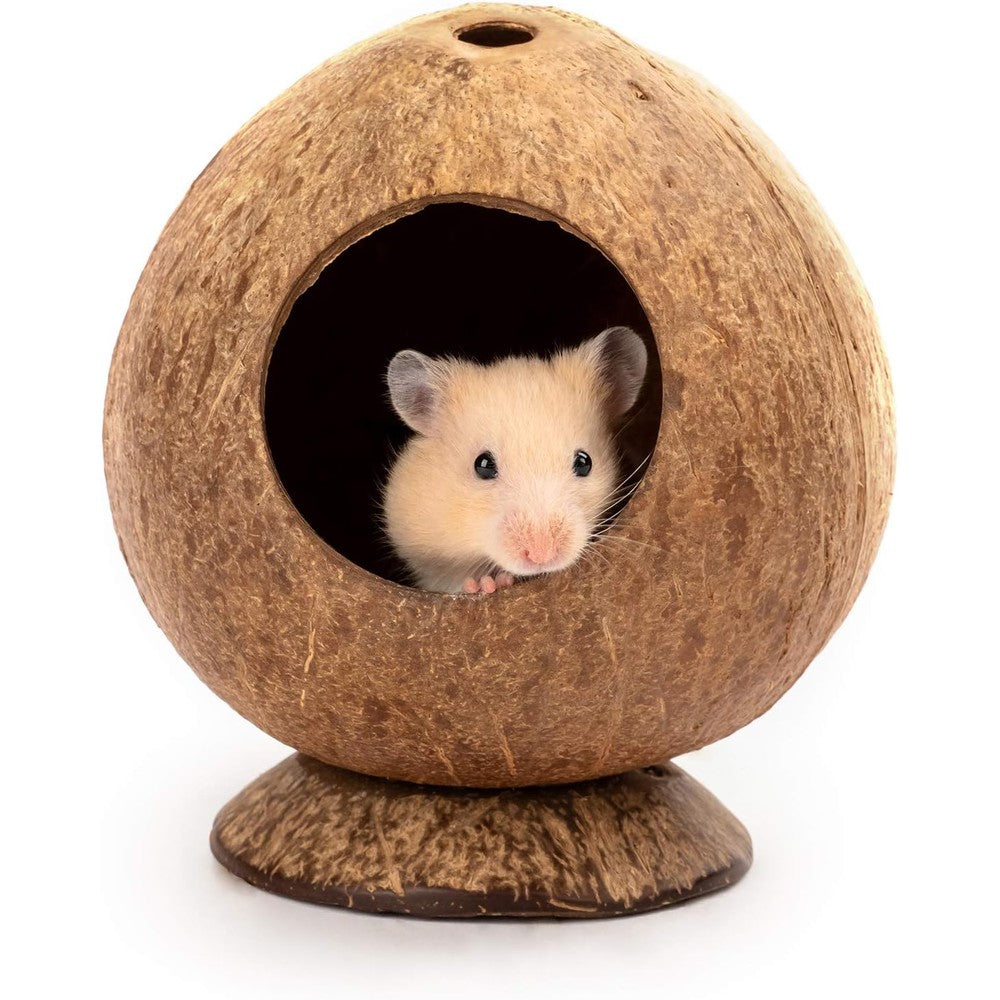 Andwe coconut hut hamster house front view with circular entrance