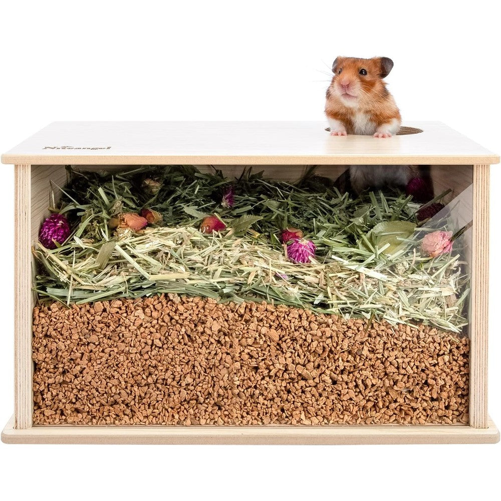 Niteangel Visible Hamster Digging Box for Syrian Dwarf Roborovski Campbell Hamsters Gerbils Mice Lemmings Degus or Other Small-Sized Pets (Burlywood)