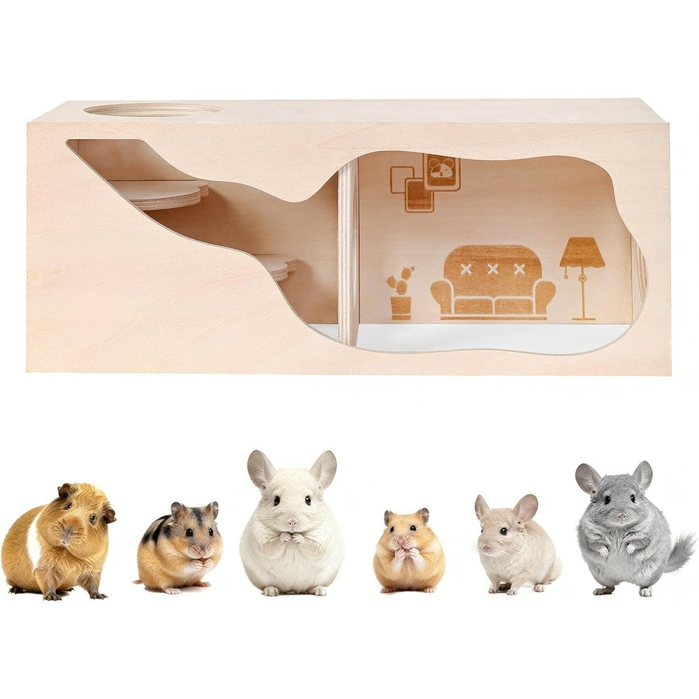 Marchul Magnetic Hamster Hideout Wooden House Chamber for Small Animals Pets Tunnel Exploring Toys for Dwarf Hamsters, Syrian, Gerbils, Hedgehogs, Rats, Mice (Living Room)
