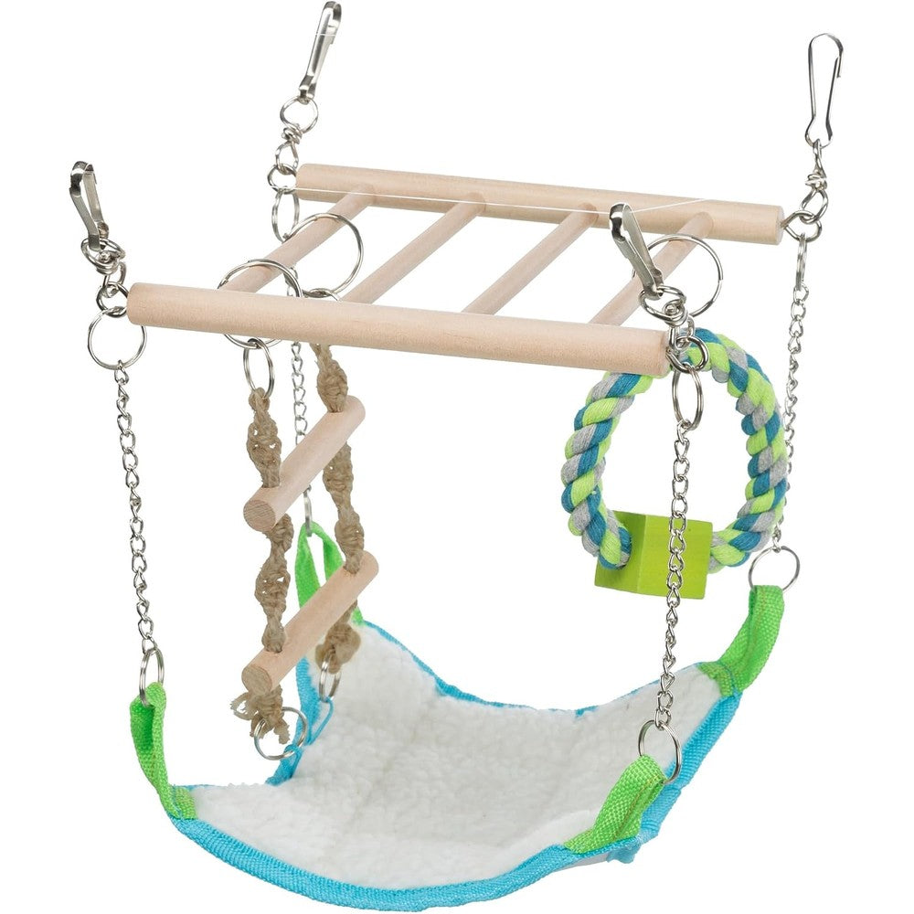 Trixie Small Animal Suspension Bridge Hanging Cage Accessory With Hammock And Climbing Toys For Rats, Ferrets, Guinea Pigs, And Mice, 17 x 22 x 15 ...