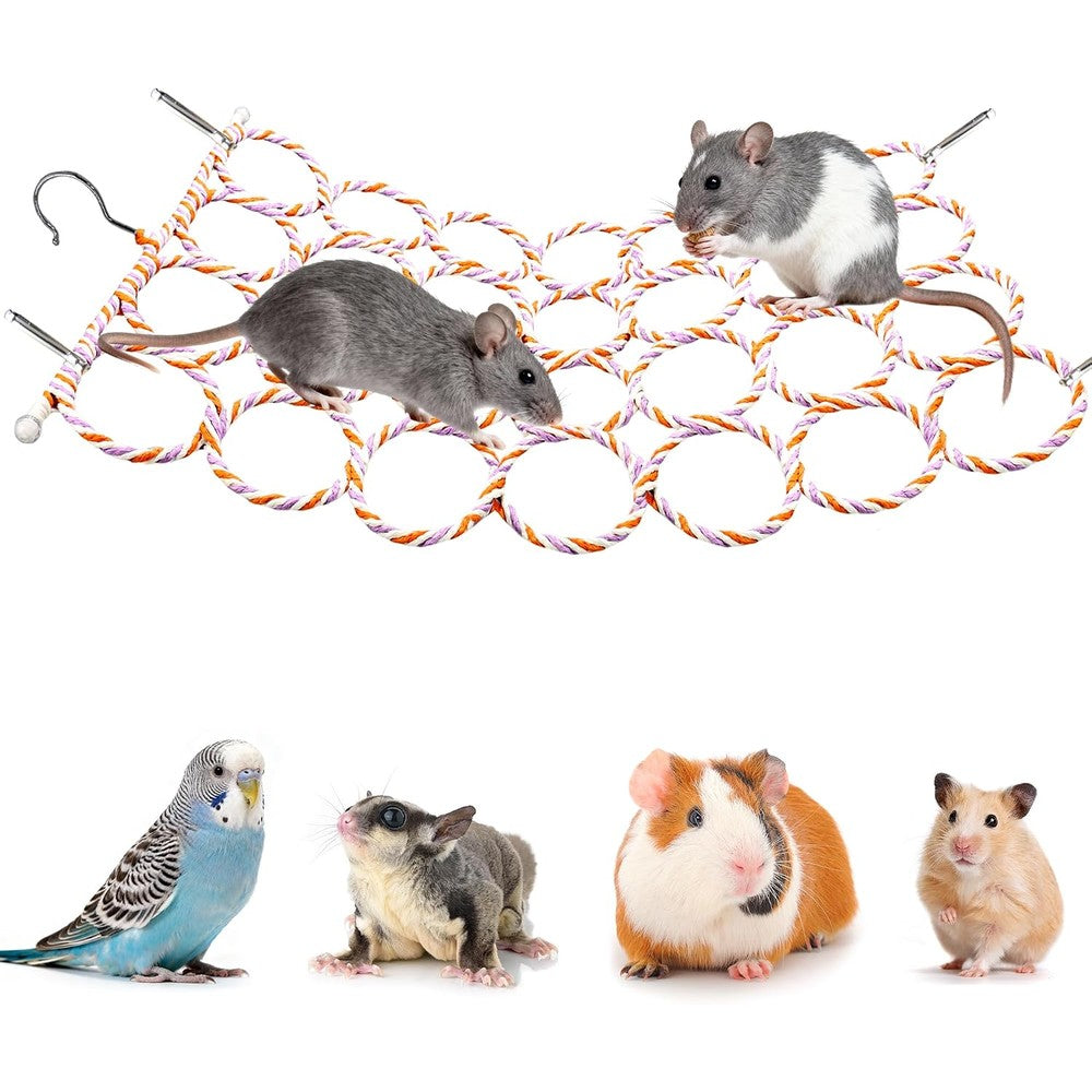 Jevnd Rat Climbing Rope Net Toy For Cage, Bird Hemp Rope Perch Swing And Hammock, Small Animal Activity Toy For Mice And Parrots, 75cm x 37cm - Image 1