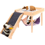 Besnew Enlarged Guinea Pig Hammock With Platform And Stairs Wooden Small Animal Hideout For Hamster Ferret Bunny 13 Inch - Image 1