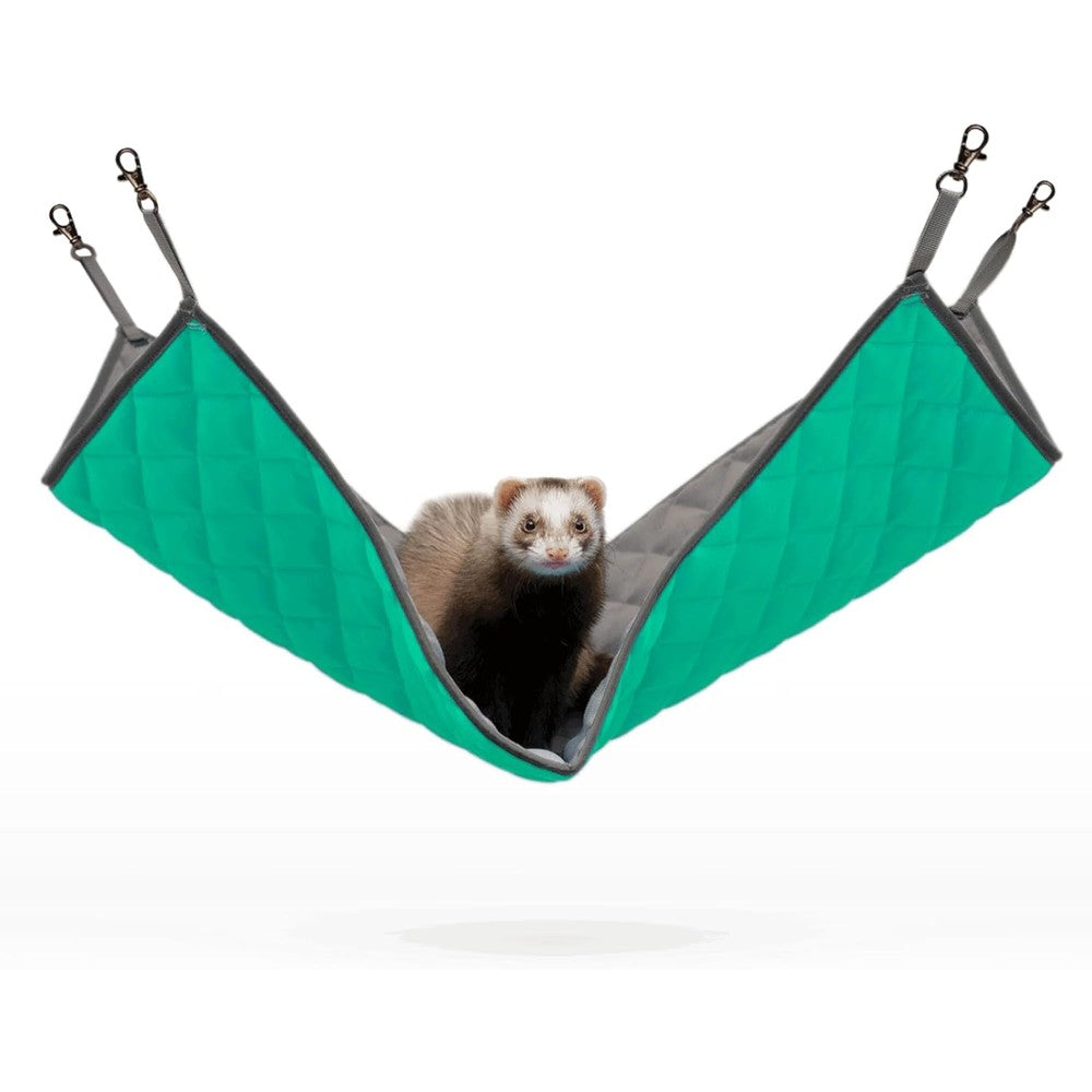 Paw Inspired Hanging Fleece Hammock For Ferrets Rats Chinchillas And Small Animals 27 By 16.5 Inches Gray And Green Reversible