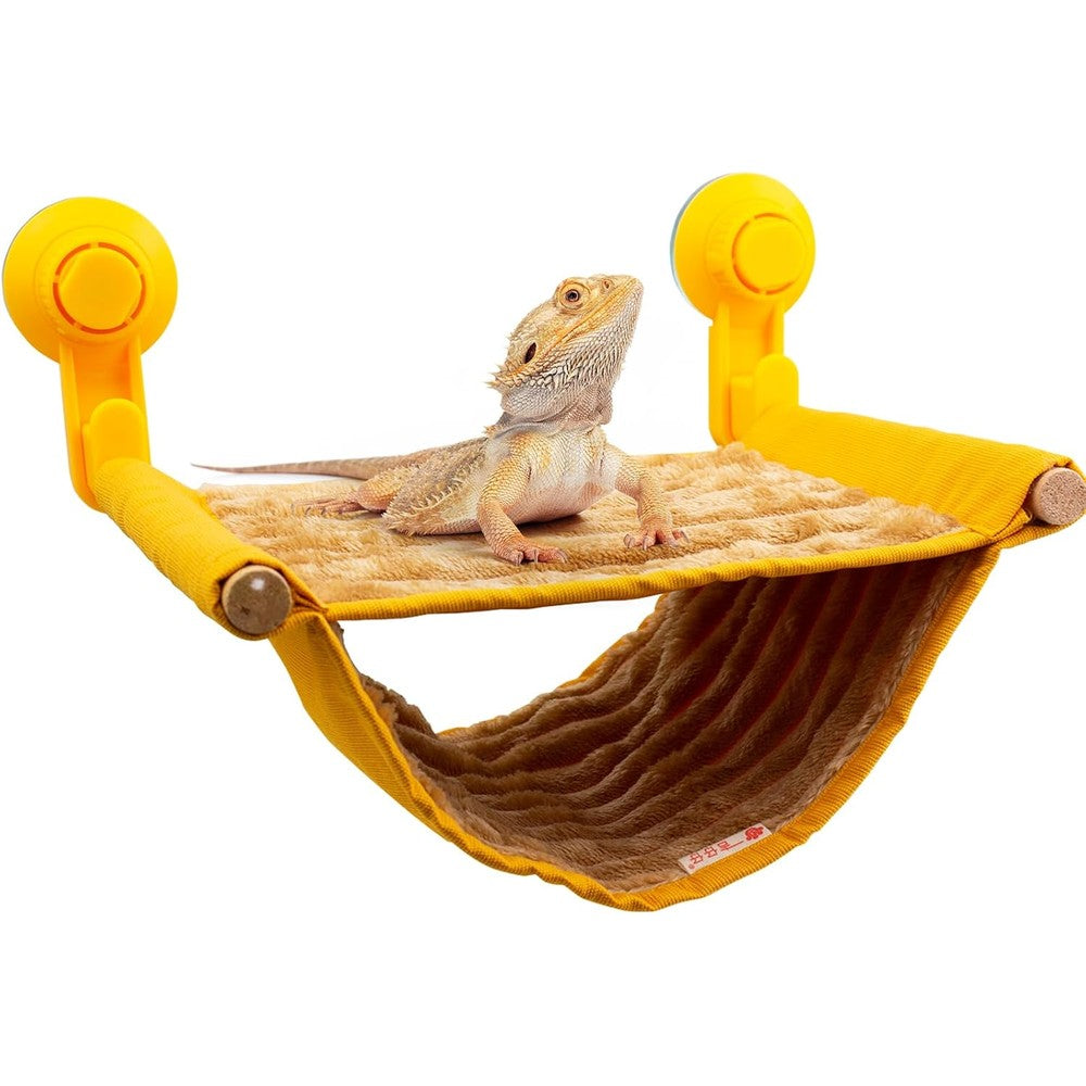 FlidRunest Bearded Dragon Hammock with Suction Cups Double Layered Lizard Bed Winter Warm House Tent Reptile Tank Perch Yellow 9.4x7.1 Inches