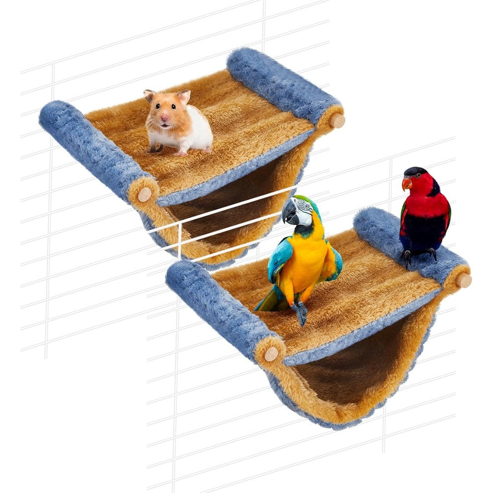 Ribbonlic 2 Pcs Winter Warm Small Pet Hammock Double Layer Plush Hanging Bunk Bed Hideout For Ferrets Rats Guinea Pigs And Chinchillas