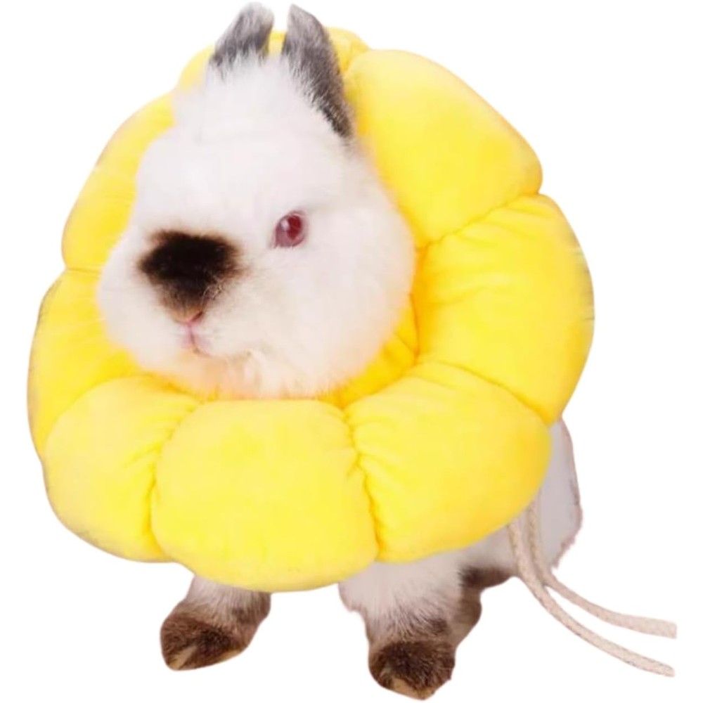 SEZDEKI Rabbit Protection Cone Extra Small Soft Elizabethan Collar Sunflower Pet Recovery Donut For Bunny Chinchilla And Guinea Pig Yellow Extra Small