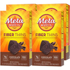 Metamucil, Fiber Thins, Daily Psyllium Husk Fiber Supplement, Supports Digestive Health and Satisfies Hunger, Chocolate Flavor, 48 Total Servings (4 Packs of 12)