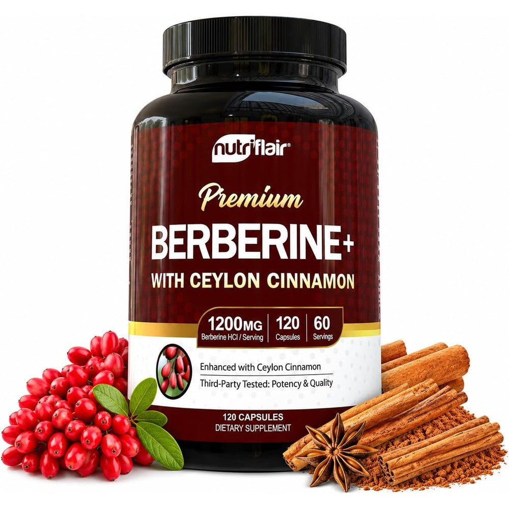 NutriFlair Berberine HCl 1200mg with Ceylon Cinnamon, 120 Capsules