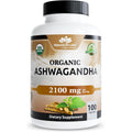 NaturaLife Labs Organic Ashwagandha 2100 mg per Serving - Full Spectrum Root Powder and Standardized Extract (Withanolides) - 100 Capsules - Vegan - Non-GMO, Gluten-Free