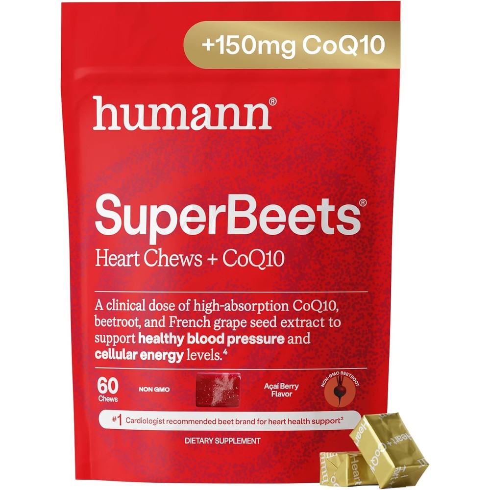 Humann SuperBeets 5-in-1 Heart Chews + 3X Absorption 150mg CoQ10, 60 Ct