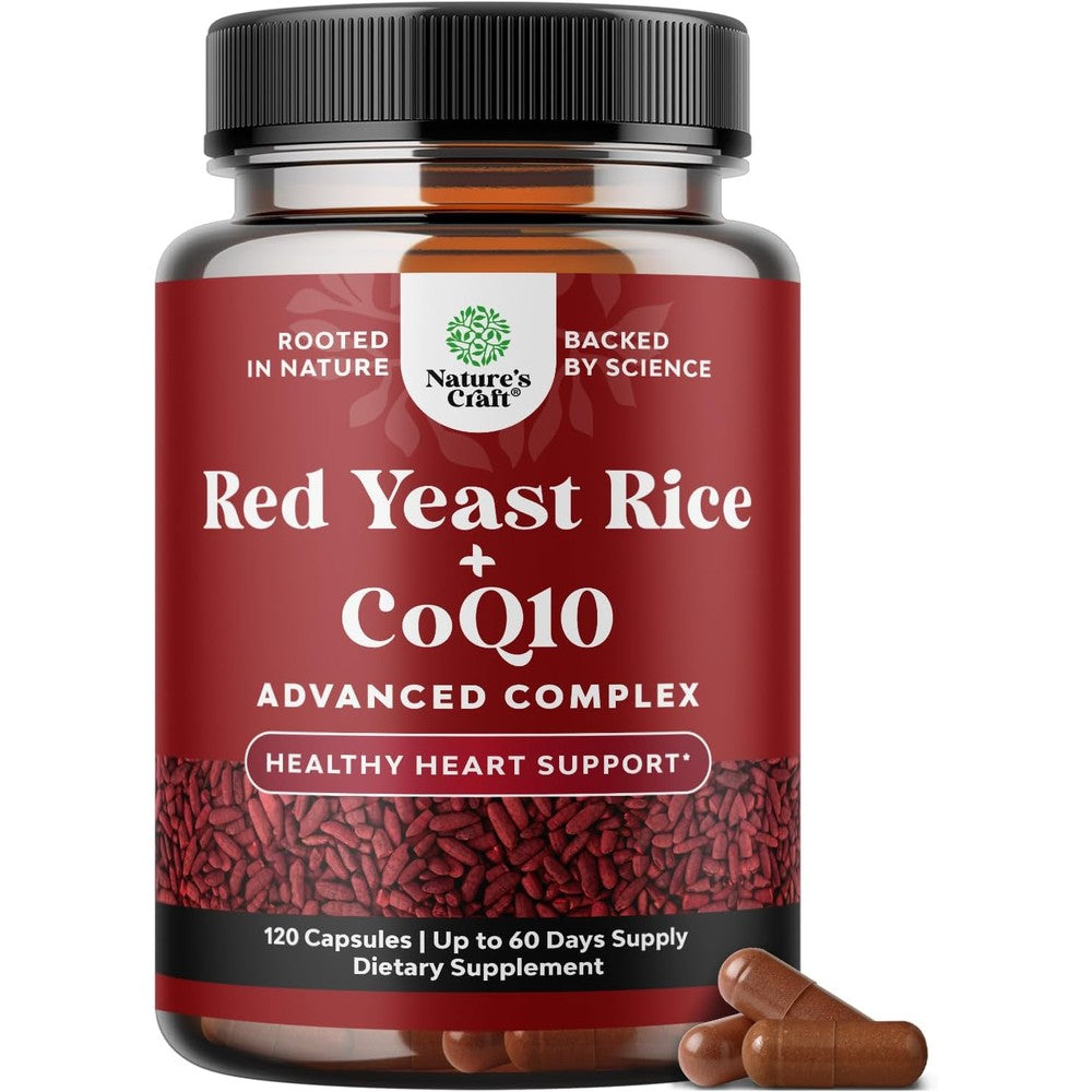 Red Yeast Rice with CoQ10 Supplement - Healthy Heart Support - 120 Ct