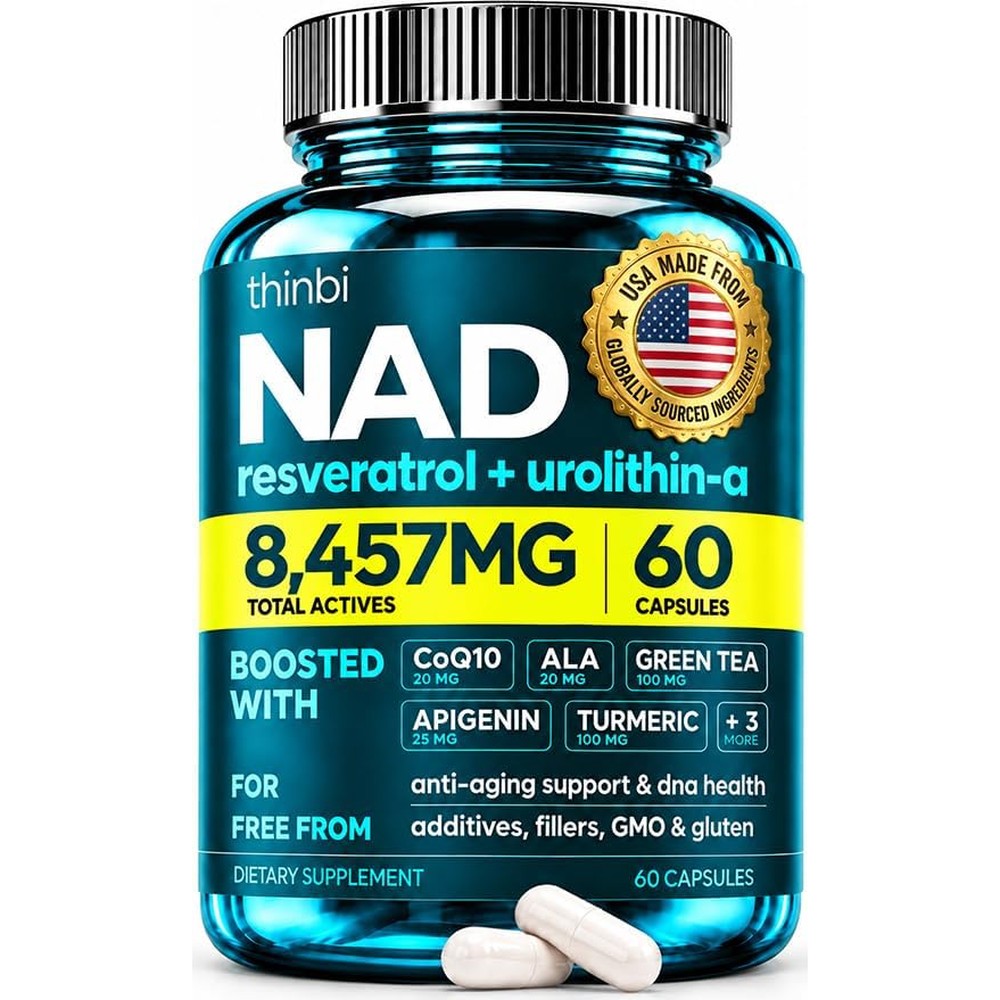 Thinbi Liposomal NAD+ Supplement with Resveratrol & CoQ10, 60 Count