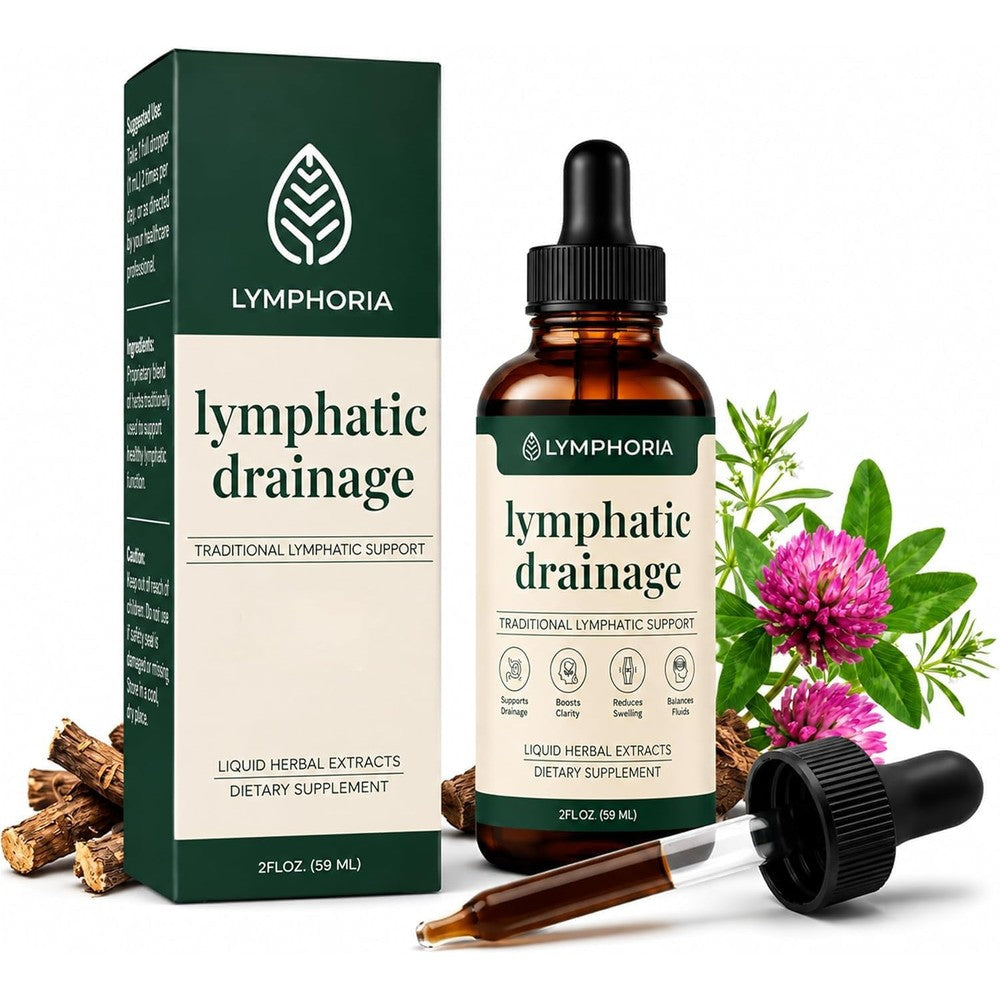 Lymphatic Drainage Drops for Bloat Relief & De-Puff - Cleavers, Red Clover, Stillingia Root & Prickly Ash Bark - Lymph Node Detox Cleanse, Fluid Retention - Alcohol-Free, Vegan, 2 Fl Oz