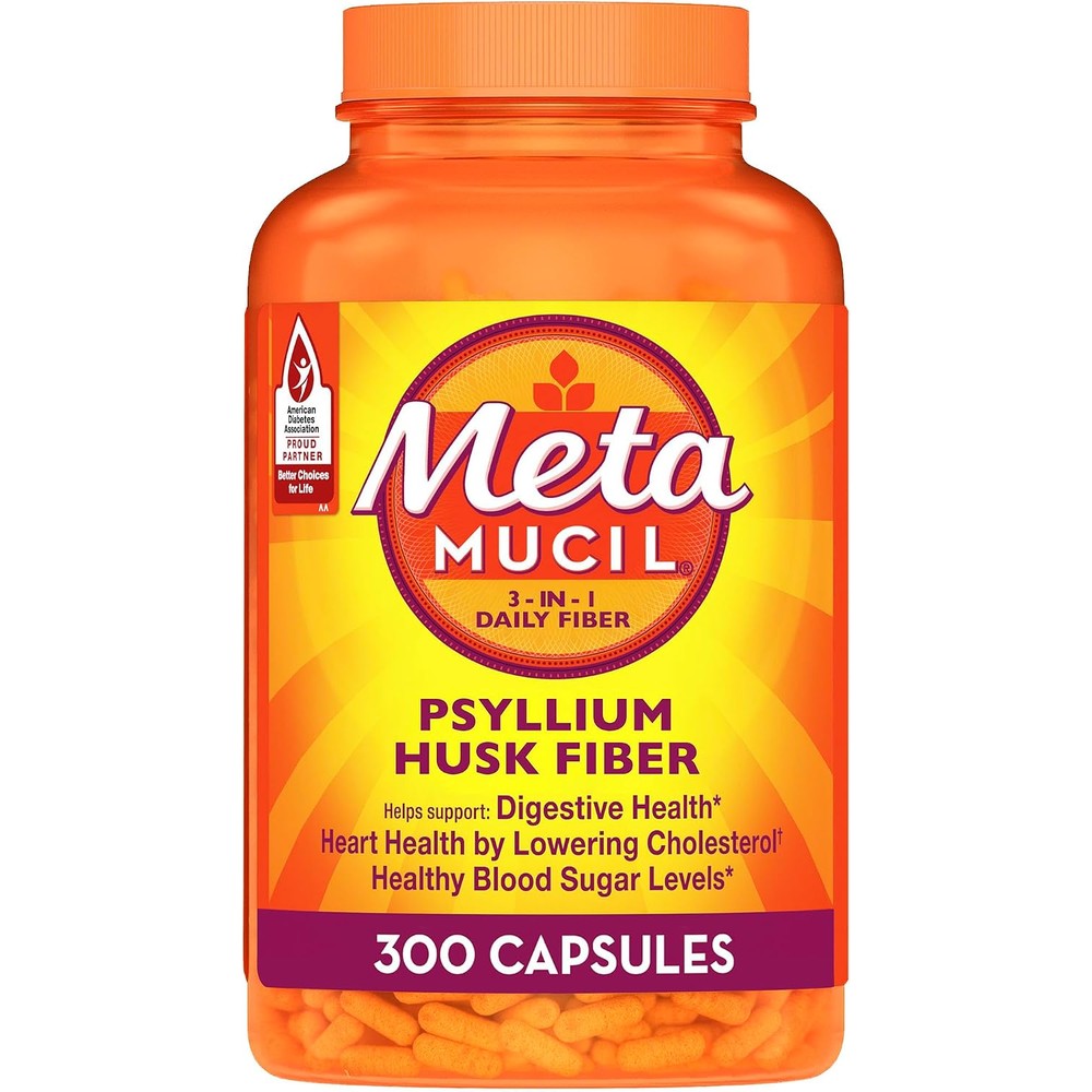 Metamucil, Psyllium Husk GLP-1 Friendly Fiber Capsules, 300 Capsules, 3-in-1 Fiber Supplement, Daily Psyllium Husk Fiber Capsules Help Support Digestive Health by Promoting Regularity*