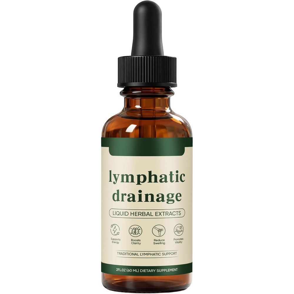 Lymphatic Drainage Drops, Bloat Relief & De-Puff, Immune & Lymph System Support Supplement, - Cleavers, Red Clover, Stillingia Root & Prickly Ash Bark, Fluid Retention, Vegan & Alcohol-Free, 2 Fl Oz