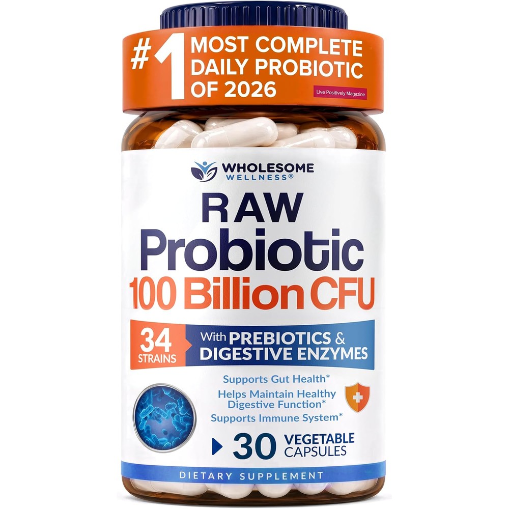 Wholesome Wellness Organic Raw Probiotics 100 Billion CFU front view bottle