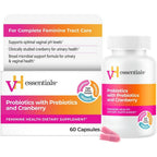 vH essentials Probiotics with Prebiotics and Cranberry 60 Count front view supplement bottle
