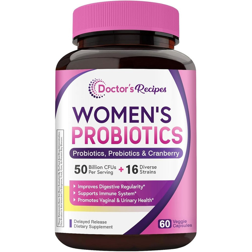 Doctor's Recipes Women's Probiotic front bottle view showcasing CFU count