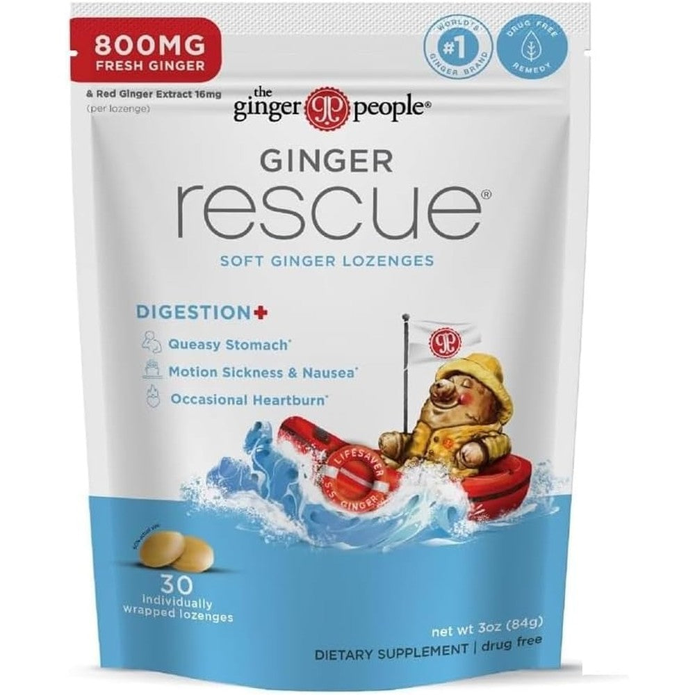 The Ginger People Ginger Rescue soft lozenges front view pouch packaging