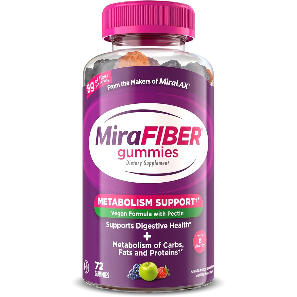 MiraLAX MiraFIBER Prebiotic Fiber Gummies front bottle view
