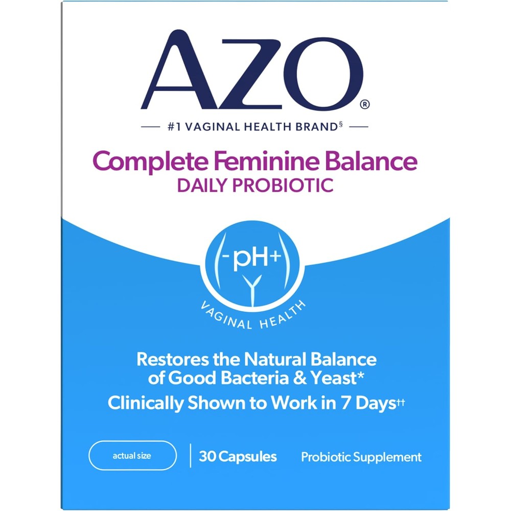 AZO Complete Feminine Balance daily vaginal probiotics bottle front view