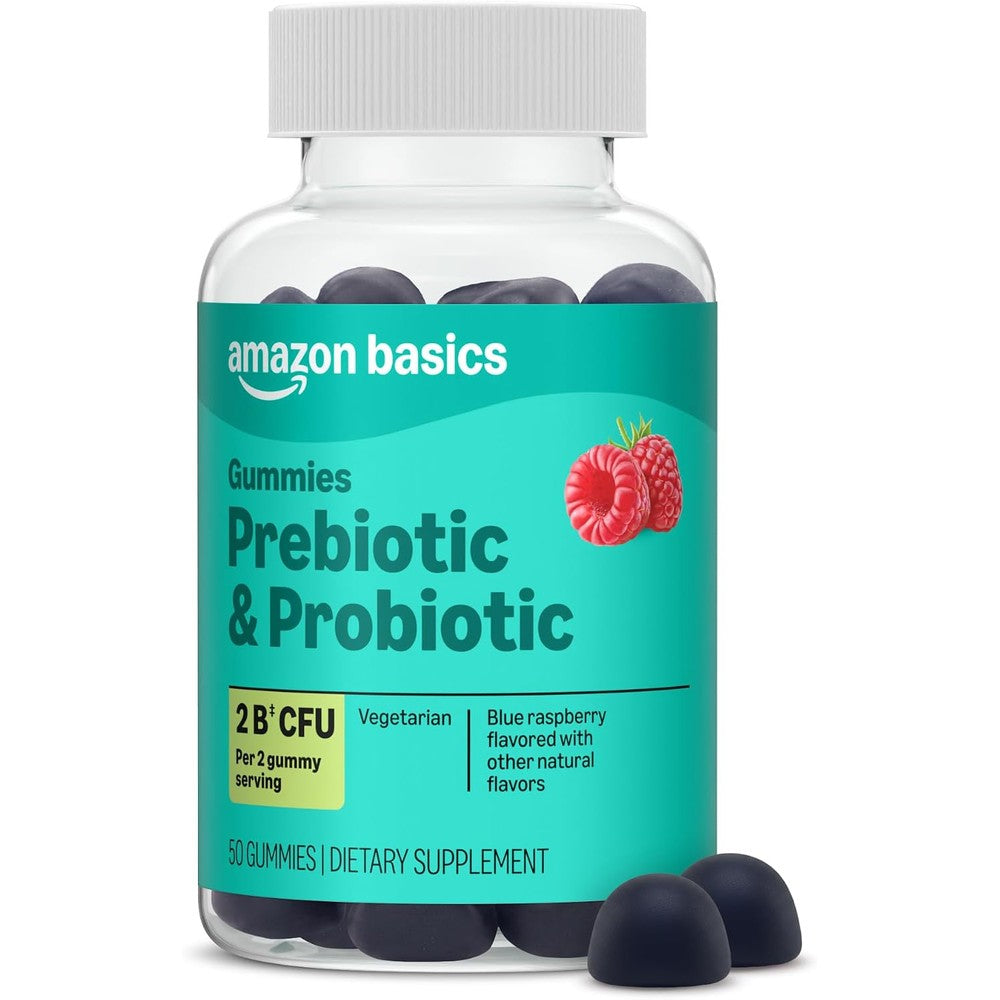 Amazon Basics Prebiotic And Probiotic Gummies front view packaging