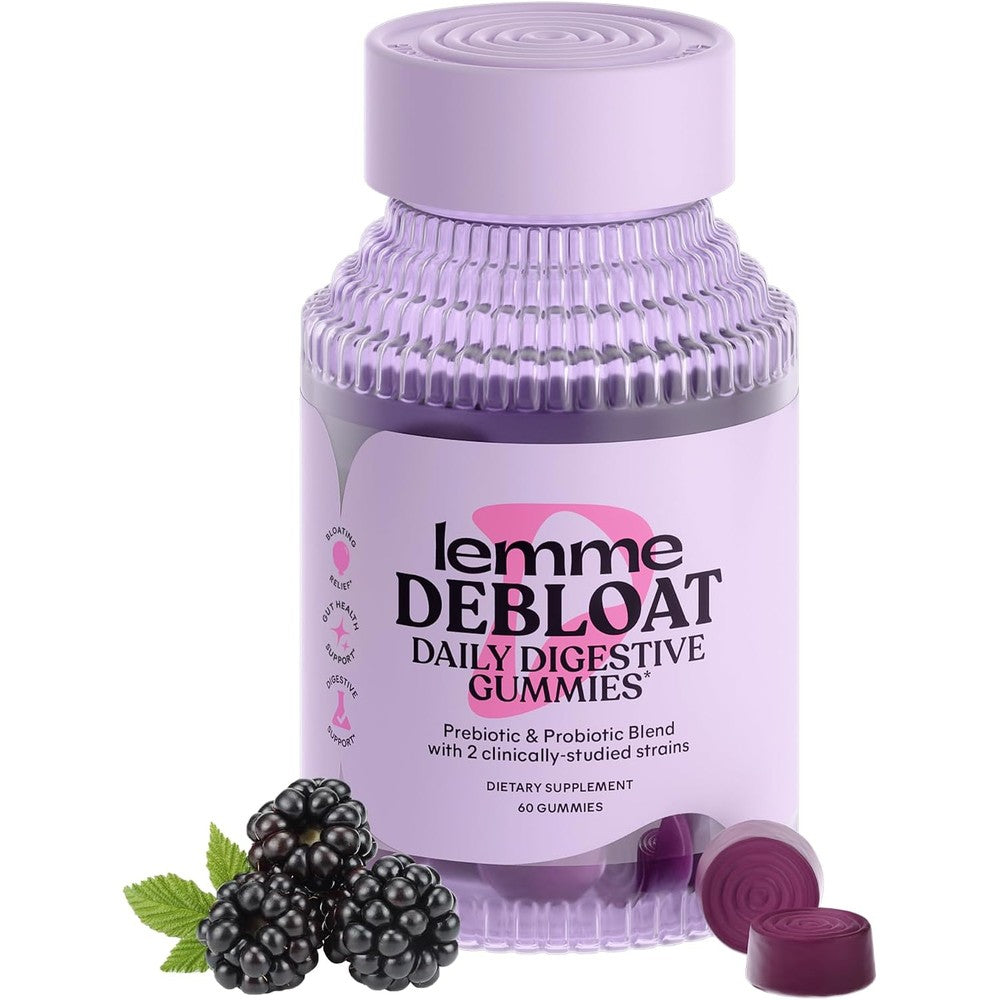 Lemme Debloat digestive and gut health gummies front view bottle