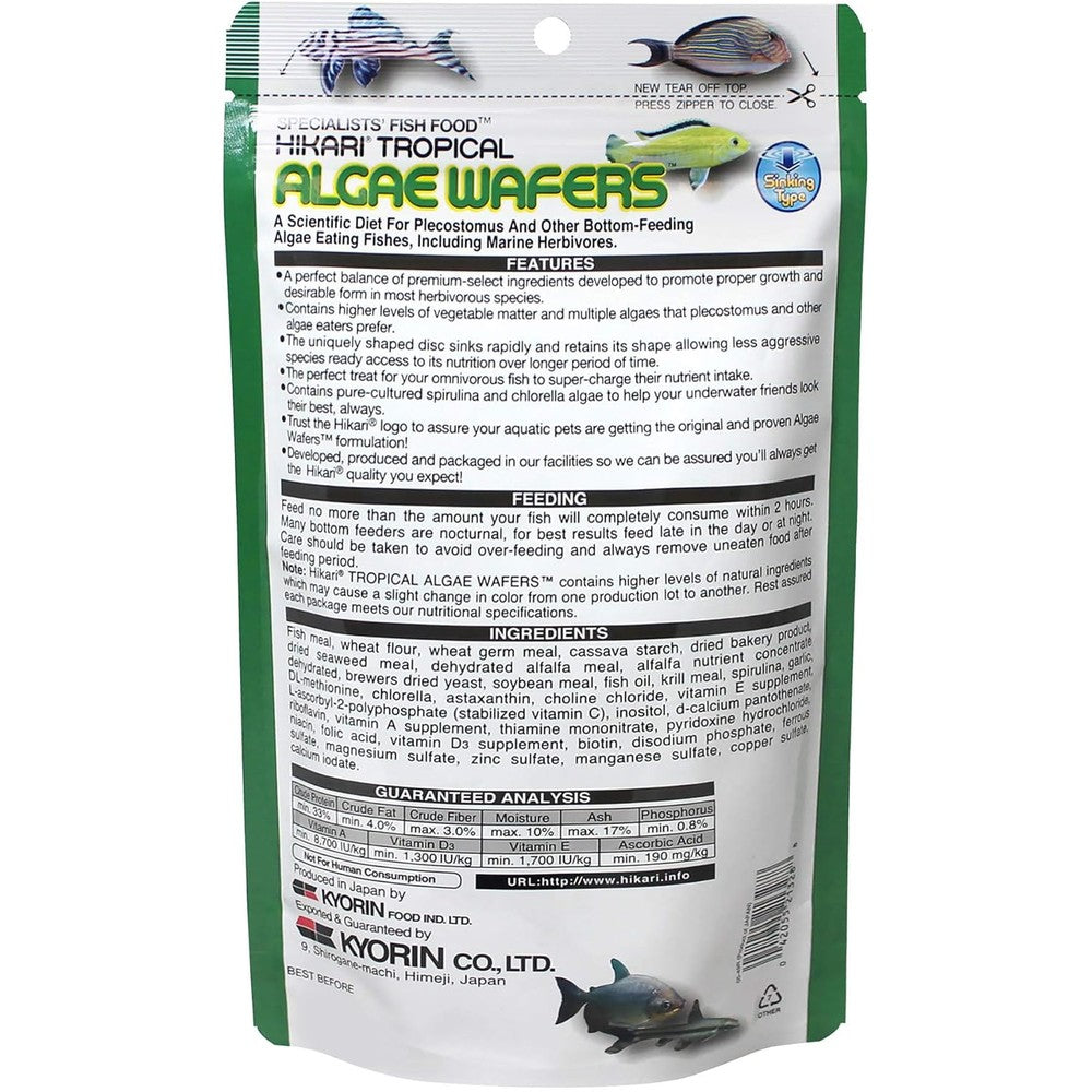 Hikari Tropical Algae Wafer Premium Sinking Fish Food For Herbivorous Bottom Feeders 250 Grams