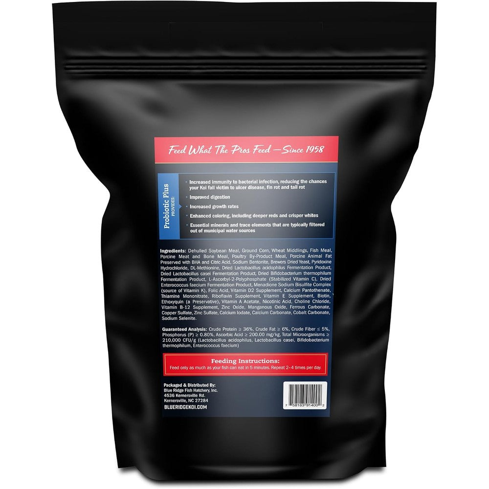 Blue Ridge Fish Hatchery Probiotic Plus Koi And Goldfish Food Floating Pellets Three Sixteenth Inch All Season Diet Five Pound Bag