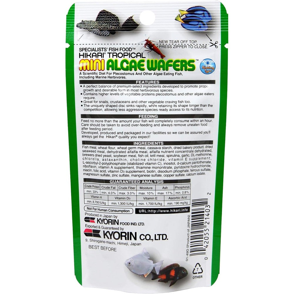 Hikari Mini Algae Wafers Sinking Fish Food For Herbivorous Bottom Feeders 0.77 Ounce