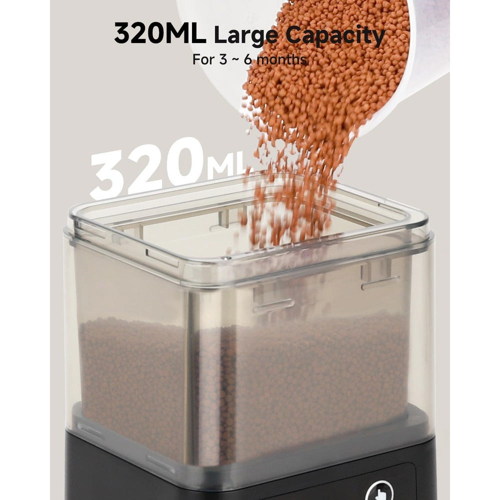 Fishkeeper Automatic Fish Feeder For Aquarium Programmable Timer Food Dispenser With LCD Display Three Fixed Methods Matte Black 320ml Capacity