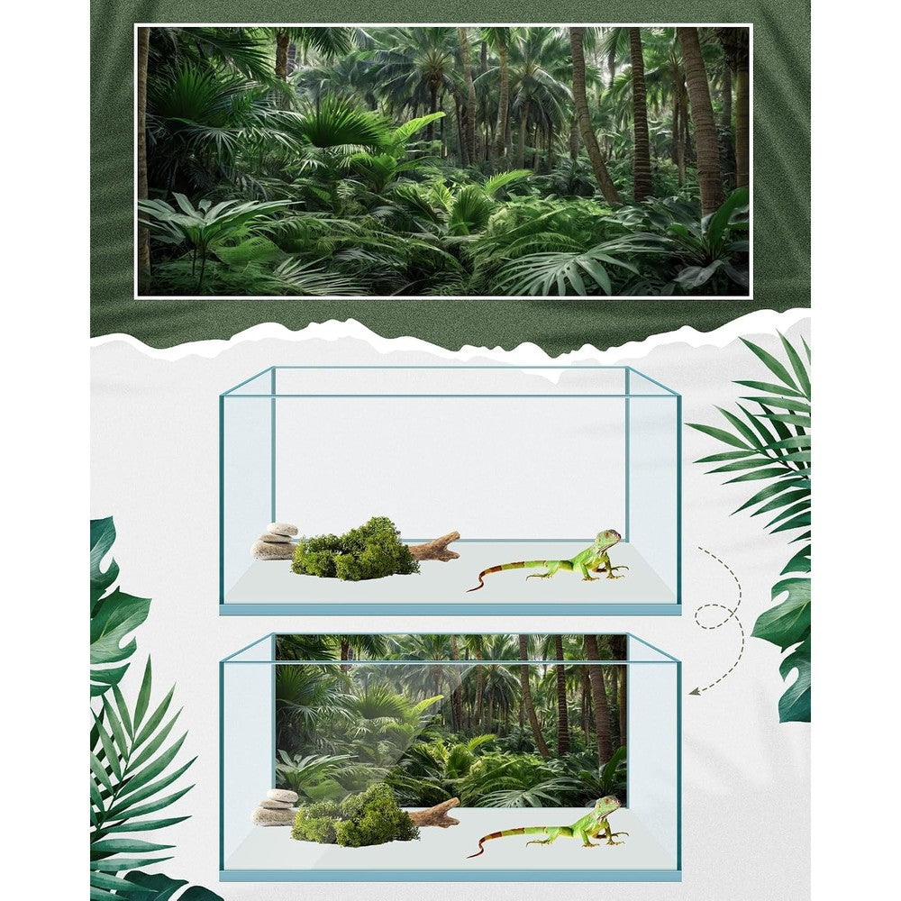 Breling 4 Piece Reptile Tank Background 36 x 18 Inch Polyester Tropical Rainforest Terrarium Decor For Bearded Dragon And Gecko