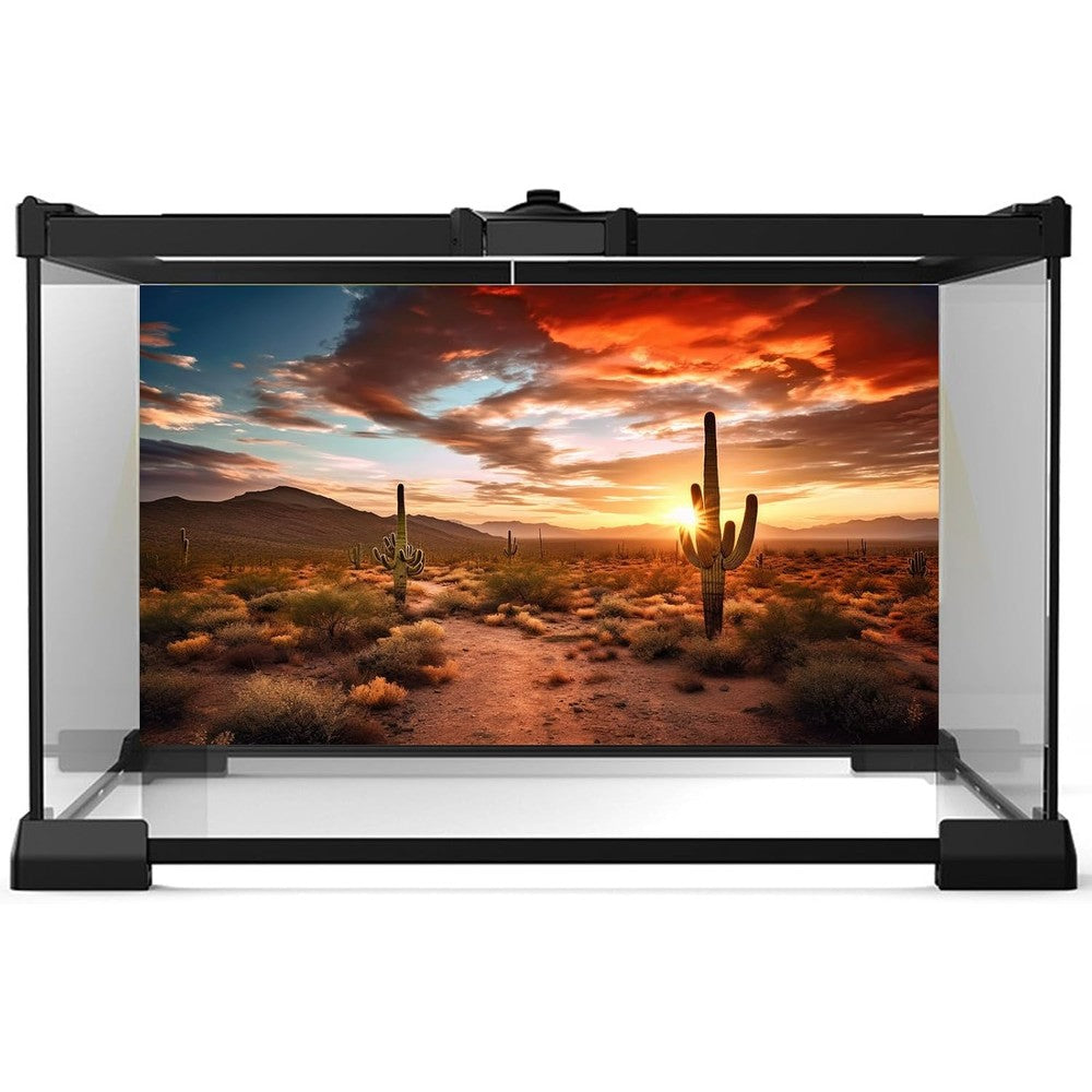 Riivvdise Reptile Habitat Background Sunset Desert Terrarium Backdrop With Saguaro Cacti Silhouettes Heavy Duty Vinyl Tank Poster 48x18 Inches