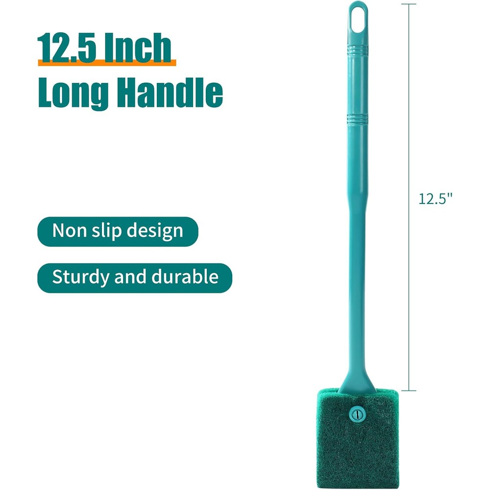 Aquaneat Fish Tank Cleaning Tools Aquarium Double Sided Sponge Brush Algae Scraper Cleaner With Twelve Point Five Inch Long Handle