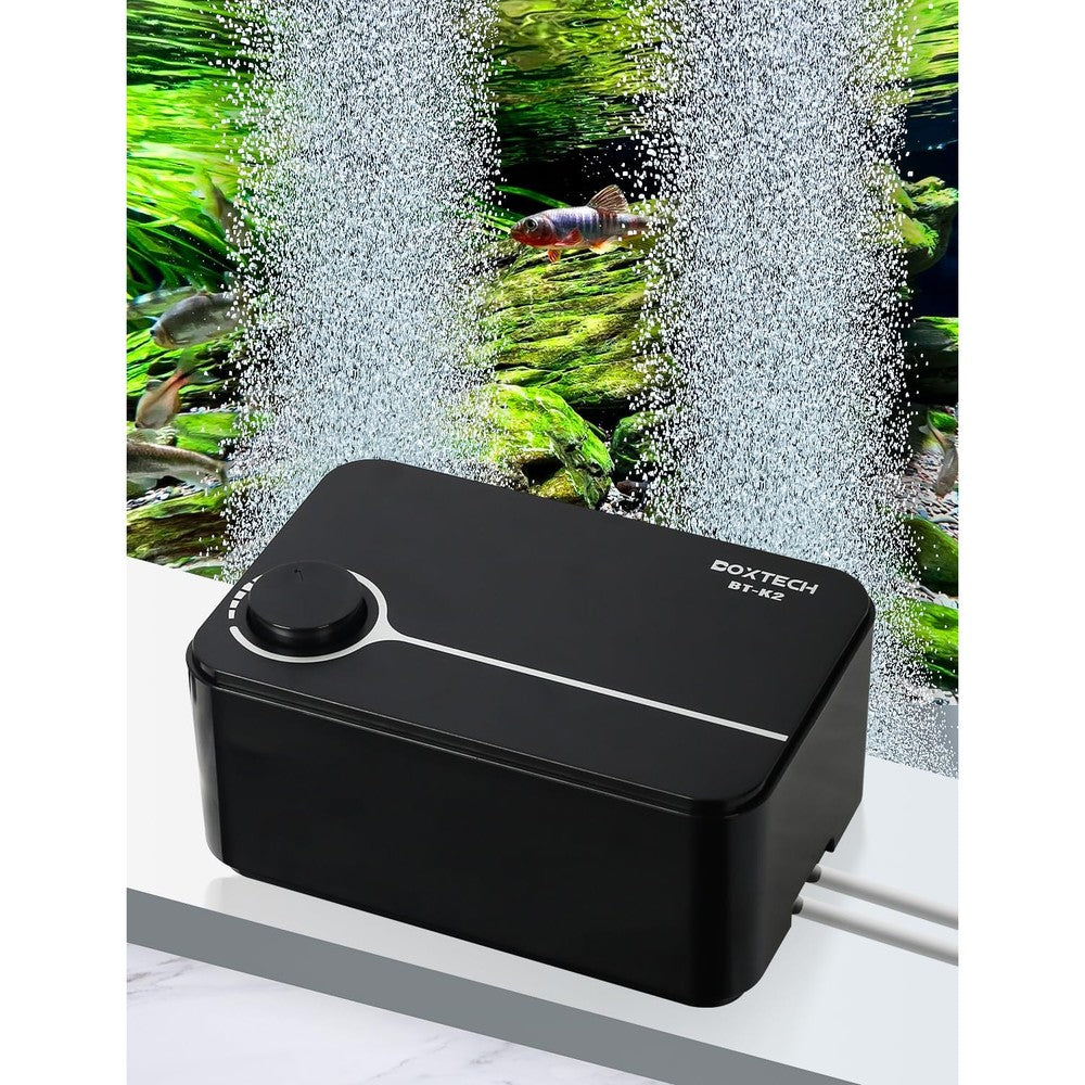 UPETTOOLS Aquarium Air Pump Ultra Quiet Powerful Fish Tank Bubbler Aerator Five Watt Four Liters Per Minute Adjustable Dual Outlet Black