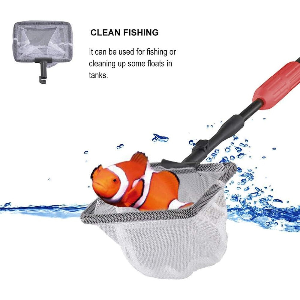 UPETTOOLS Six In One Aquarium Cleaning Kit With Adjustable Long Handle Algae Scraper Glass Sponge Scrubber Gravel Rake And Fish Net Set
