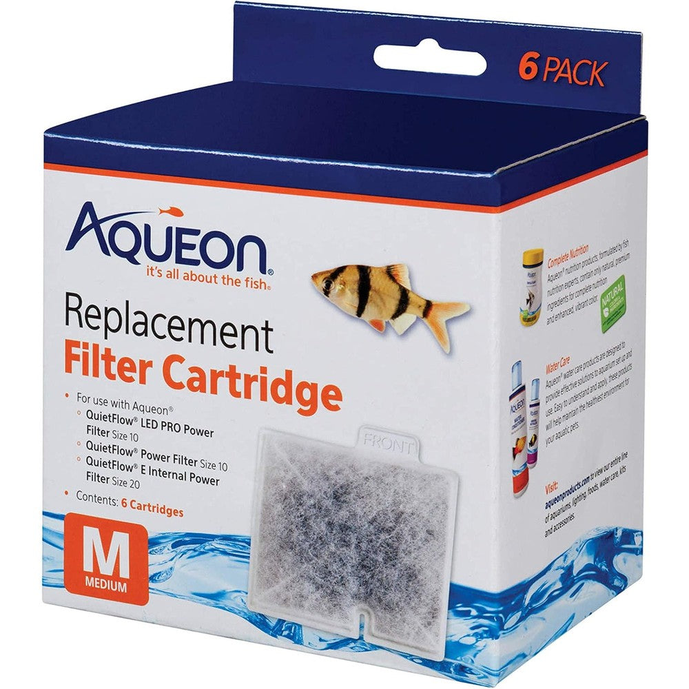 Aqueon Replacement Filter Cartridges Medium Size Six Pack Dual Sided Dense Floss With Activated Carbon For Aquarium QuietFlow Power Filters