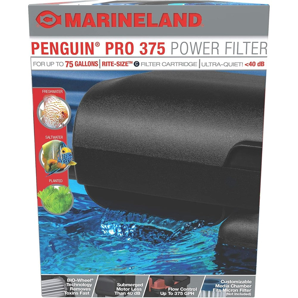 MarineLand Bio-Wheel Penguin 375 GPH Power Aquarium Filter Hang-On-Back Fish Tank Filter For Aquariums Up To 75 Gallons