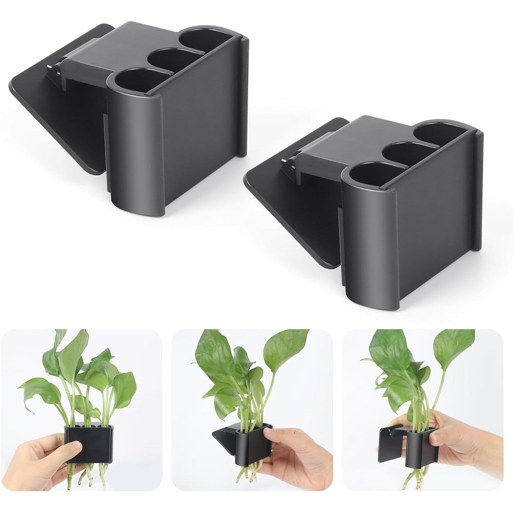 Roetelo Three Holes Upgraded Aquatic Plant Cup Aquarium Plant Holder For Tank Aquascape Accessories Decorations Black Two Pieces Pack