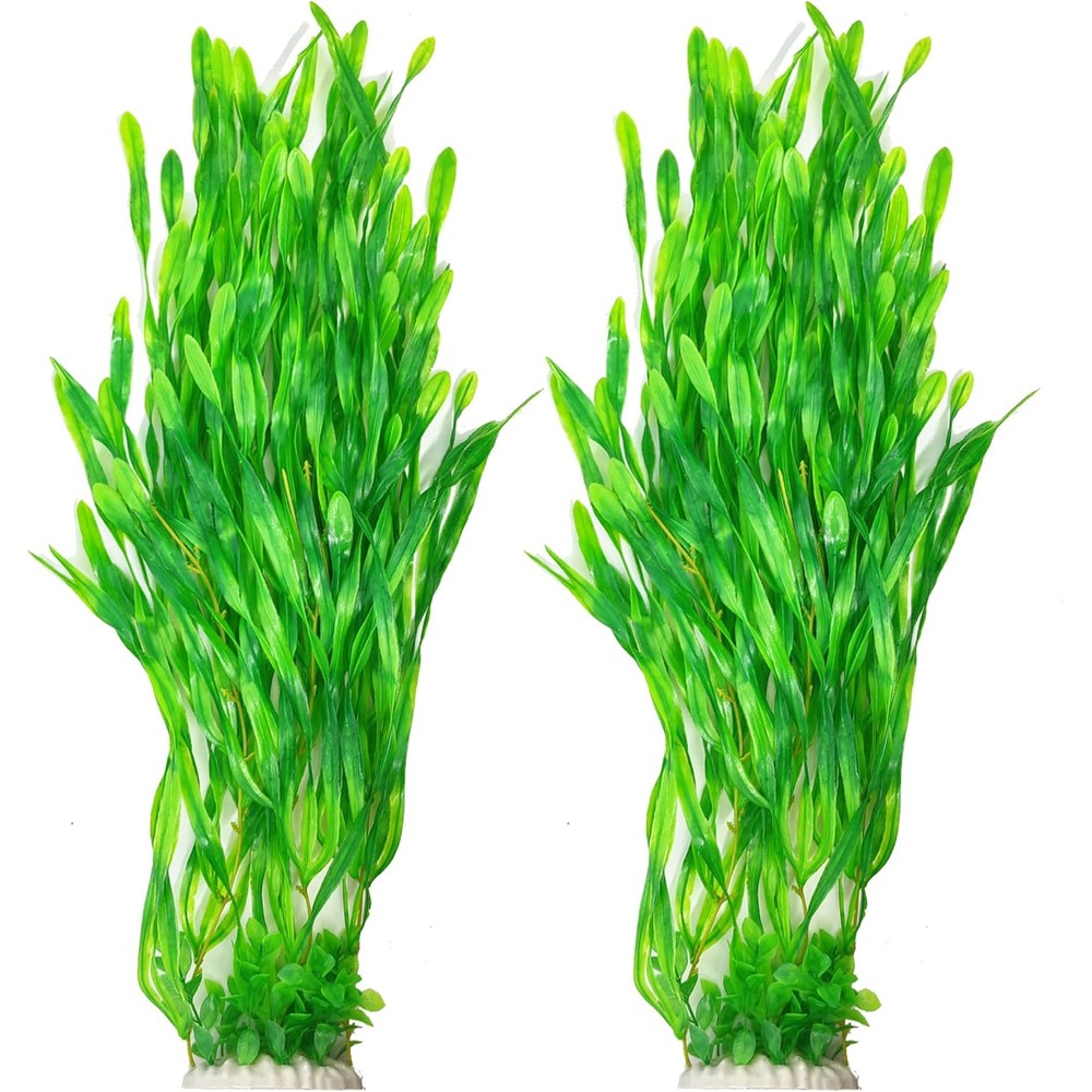 SIYIPURR Large Artificial Aquarium Plants Twenty Six Inch Tall Plastic Fish Tank Decorations For Freshwater Saltwater Green Style B Two Pack