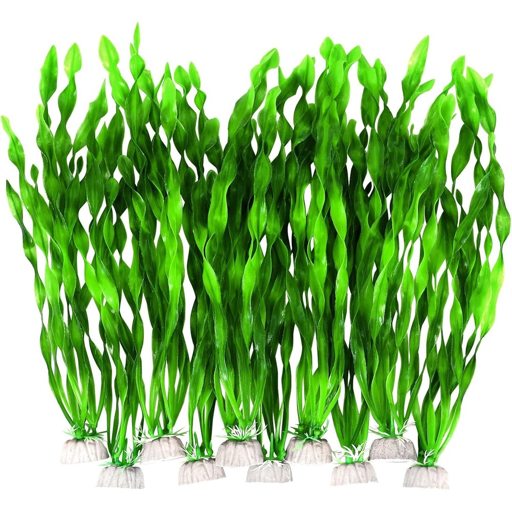 AQUANEAT Fish Tank Artificial Plants Aquarium Plastic Seaweed Decorations 11.75 Inch Tall Fake Green Accessories 10 Pack